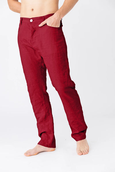 Linen trousers, Jeans style “Flavio” burgundy