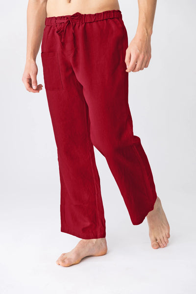 Men's linen pajama pants “Ronaldo” burgundy