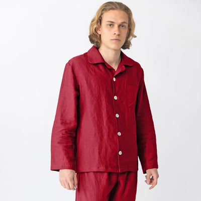 Men's Linen Pajamas Vest burgundy