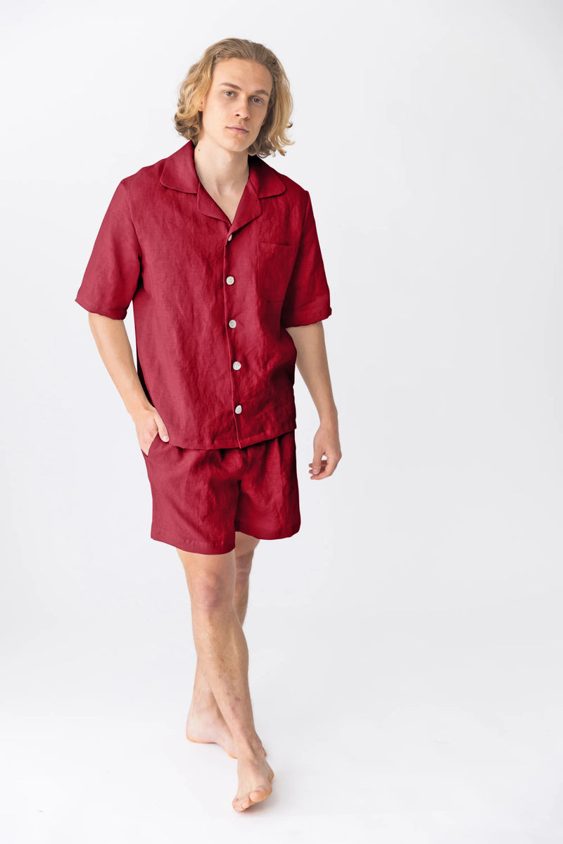  “Emanuel” short-sleeved linen pajamas burgundy