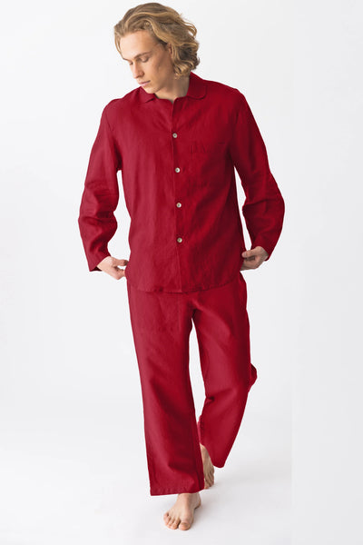 Linen pajamas for men “Ronaldo” burgundy