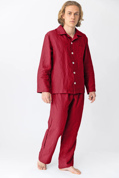 Men's Linen Pajamas Set burgundy