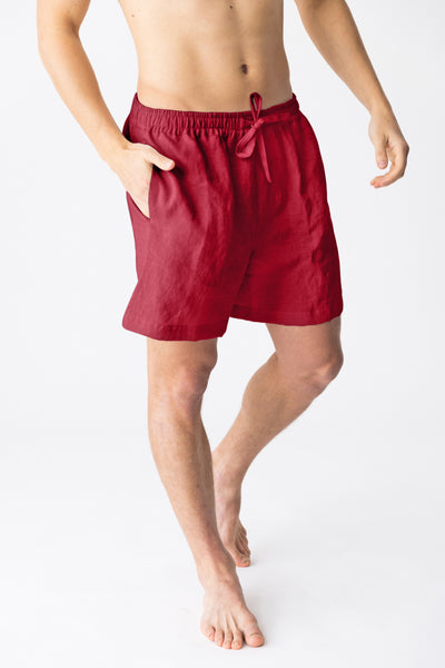 Men's washed linen pajama shorts “Emanuel” burgundy