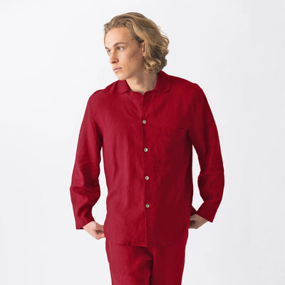 Linen pajama top “Ronaldo" burgundy
