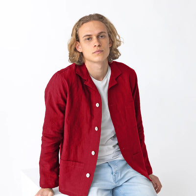 Casual Washed Linen Jacket burgundy