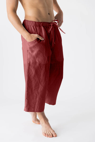 Linen crop trousers brick red