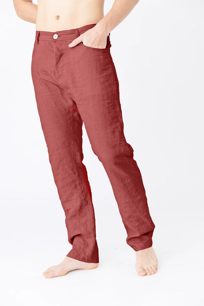 Linen trousers, Jeans style “Flavio” brick red