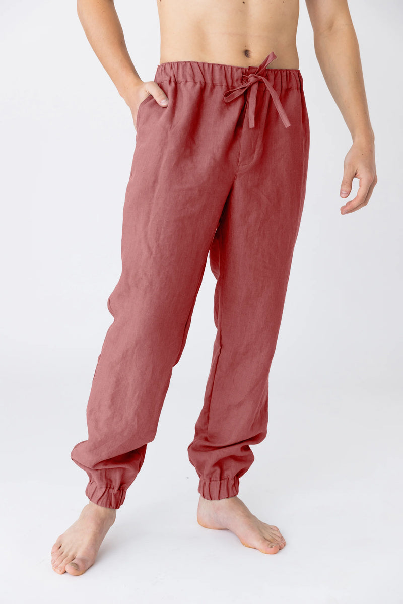 Washed linen trousers, elasticated “Gael” brick