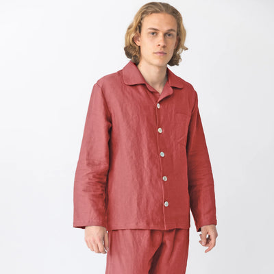 Men's Linen Pajamas Vest brick red