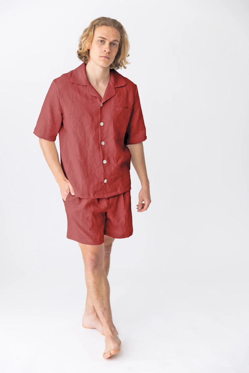  “Emanuel” short-sleeved linen pajamas brick red