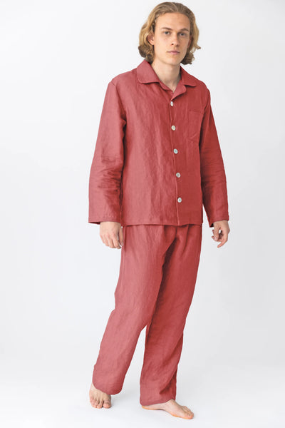 Men's Linen Pajamas Set brick red