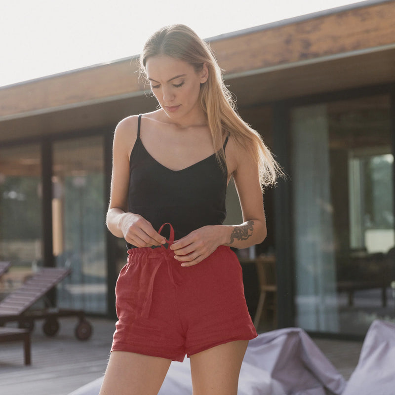 Soft Washed Linen Shorts “Luana” brick red