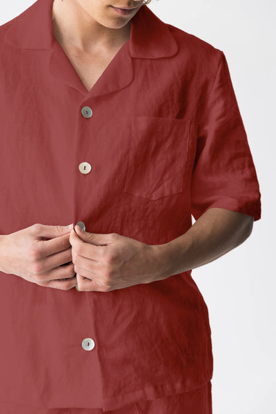 “Emanuel” short-sleeved linen pajama jacket brick