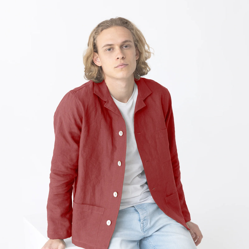 Casual Washed Linen Jacket brick