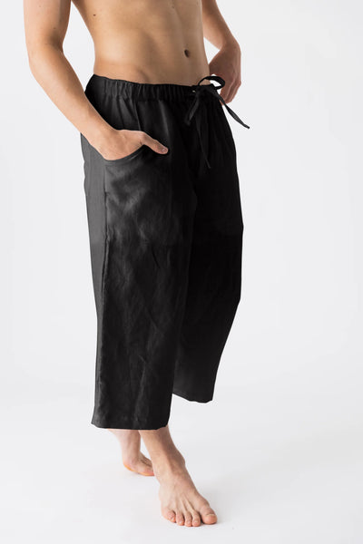 Linen crop trousers black