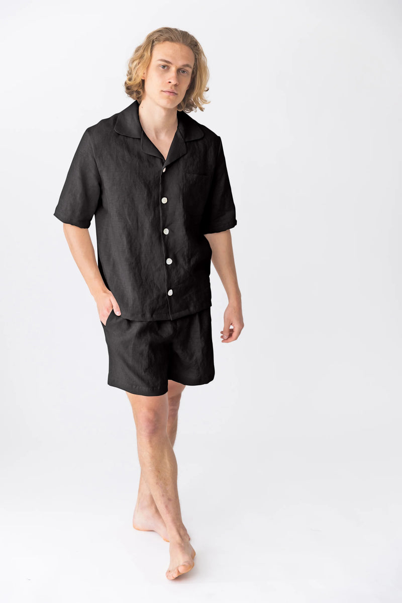  “Emanuel” short-sleeved linen pajamas black