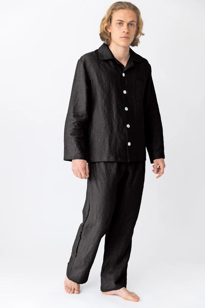 Men's Linen Pajamas Set black