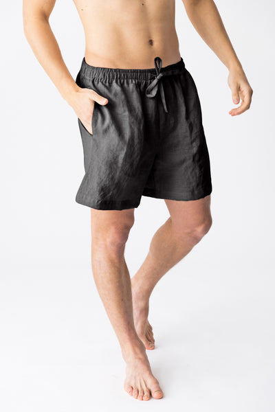 Men's washed linen pajama shorts “Emanuel” black