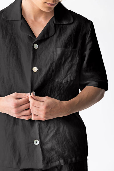 Short-sleeved linen pajama jacket jet-black