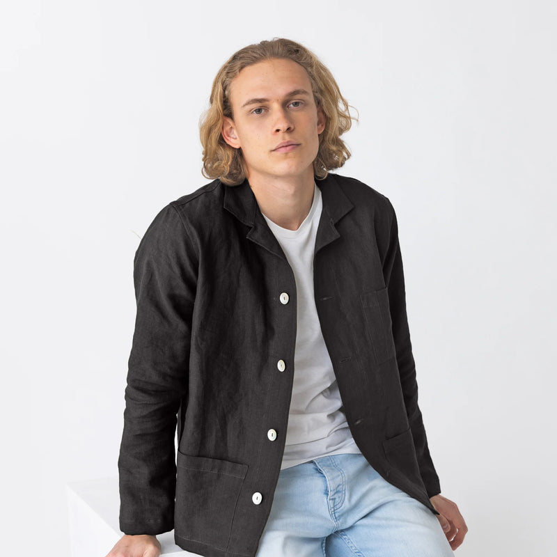 Casual Washed Linen Jacket jet-black