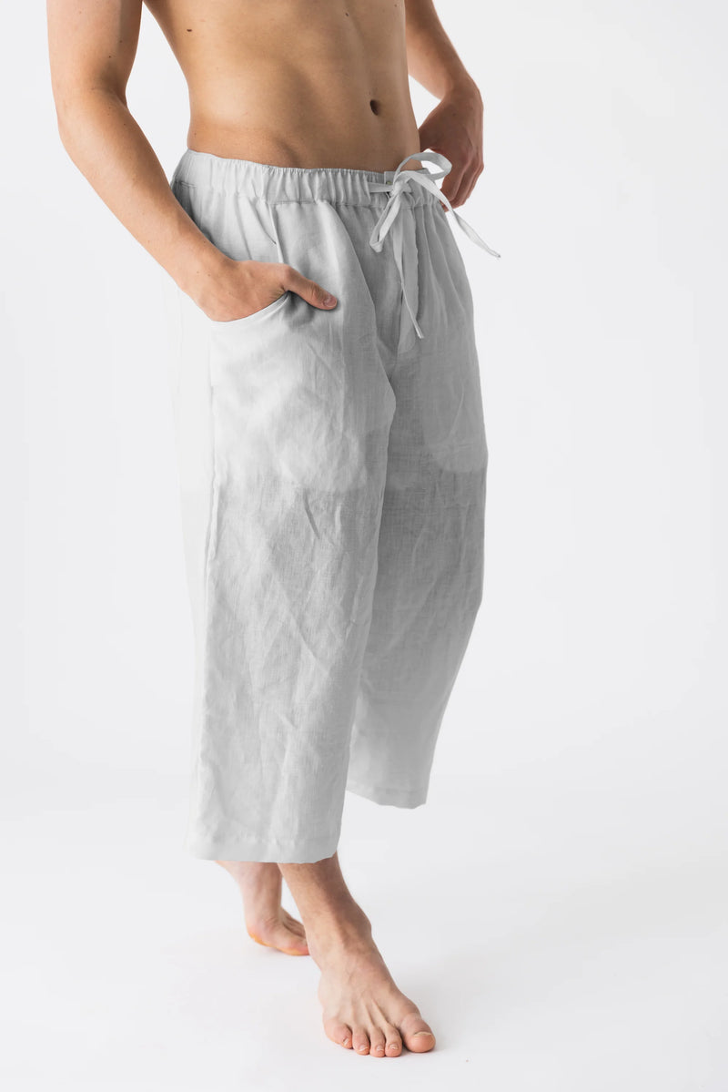 Linen crop trousers stone grey