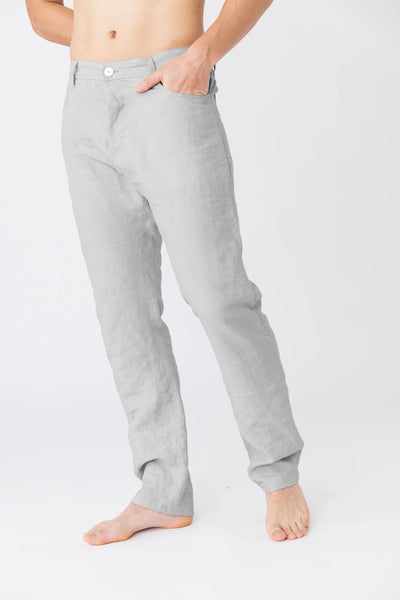 Linen trousers, Jeans style “Flavio” stone grey