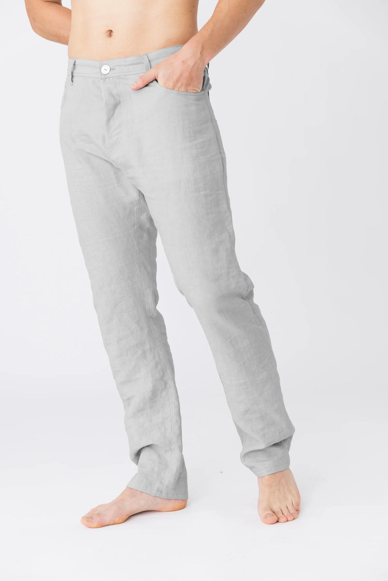 Linen trousers, Jeans style “Flavio” stone grey