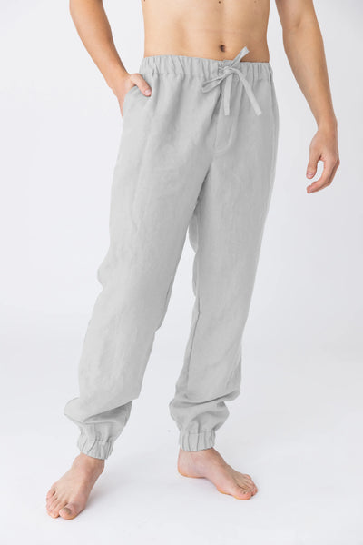 Washed linen trousers, elasticated “Gael” stone grey