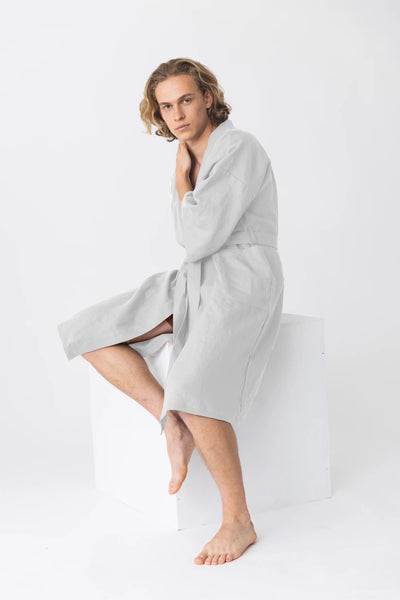 linen Kimono bathrobe, “Nelson” light grey