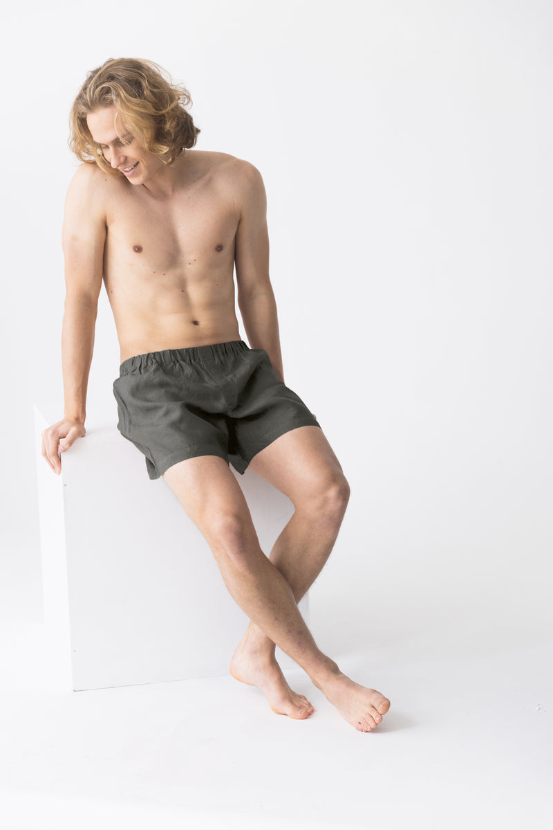 French Linen boxer shorts Lead grey