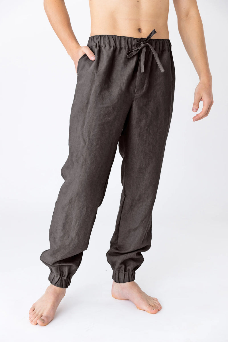 Washed linen trousers, elasticated “Gael” lead grey