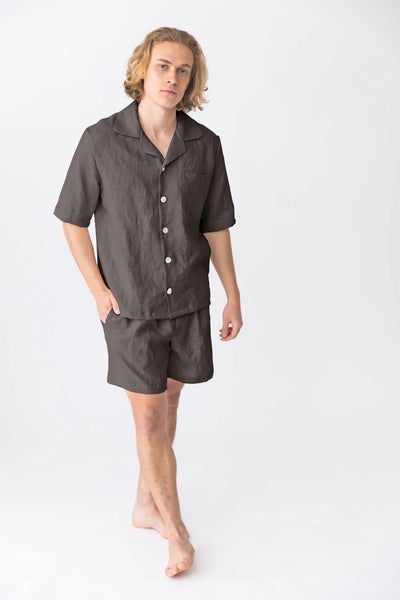  “Emanuel” short-sleeved linen pajamas dark grey