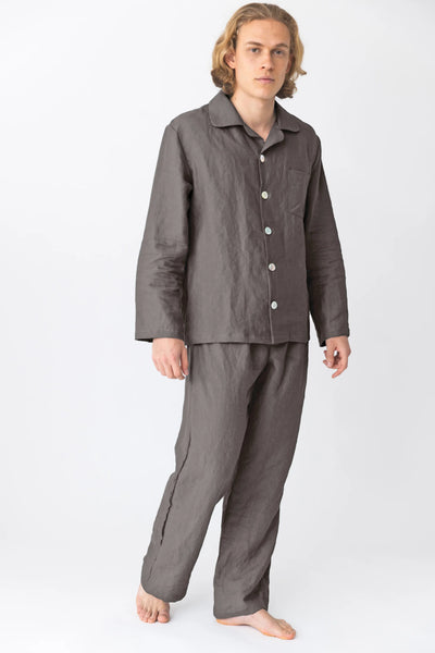 Men's Linen Pajamas Set dark grey