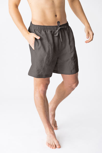 Men's washed linen pajama shorts “Emanuel” dark grey