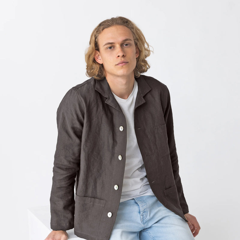 Casual Washed Linen Jacket lead grey