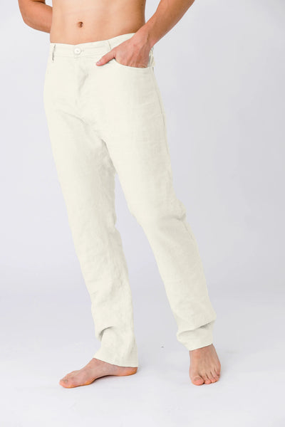 Linen trousers, Jeans style “Flavio” ivory