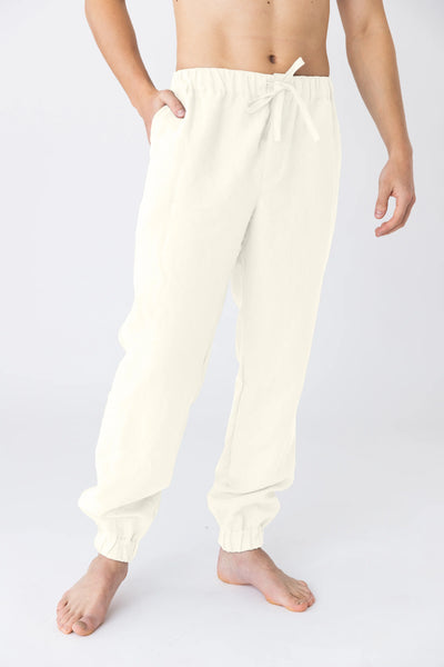  Washed linen trousers, elasticated “Gael” ivory