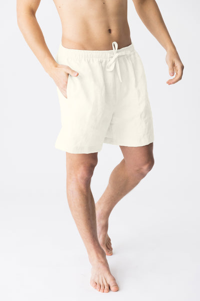 Men's washed linen pajama shorts “Emanuel” ivory