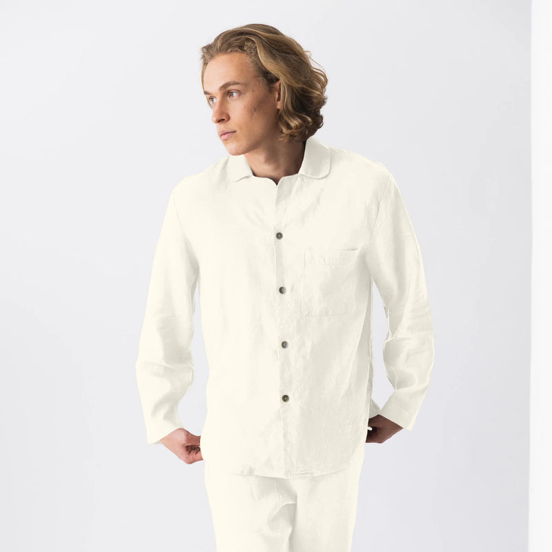 Linen pajama jacket, long sleeves “Ronaldo” ivory