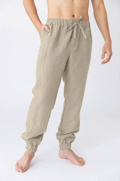 Washed linen trousers, elasticated “Gael” beige