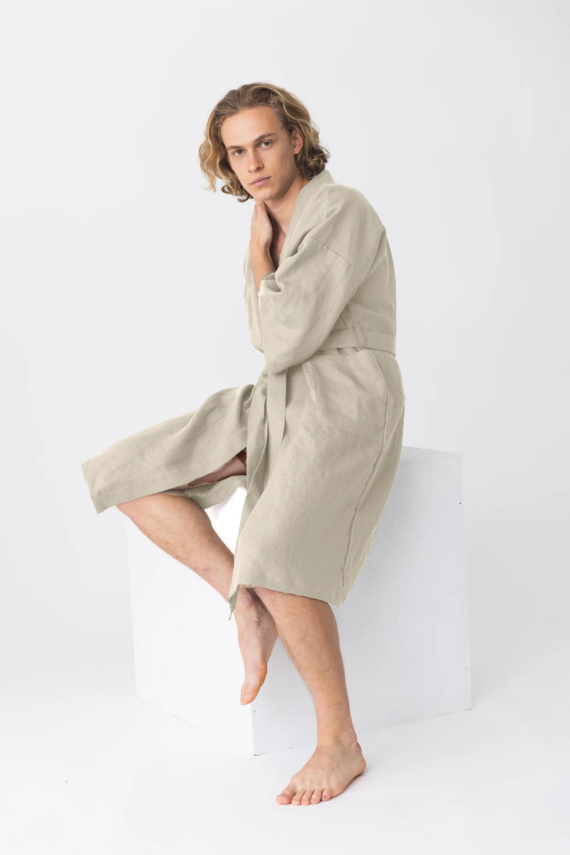 linen Kimono bathrobe, “Nelson” natural