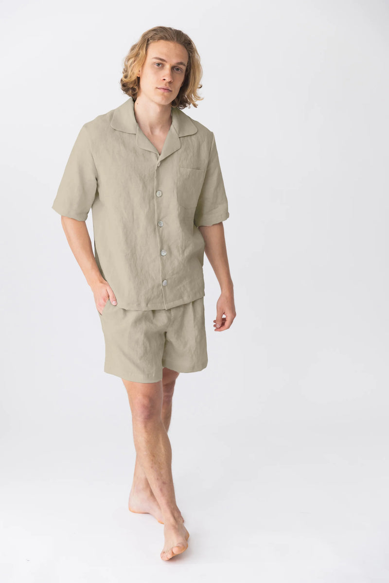  “Emanuel” short-sleeved linen pajamas beige natural