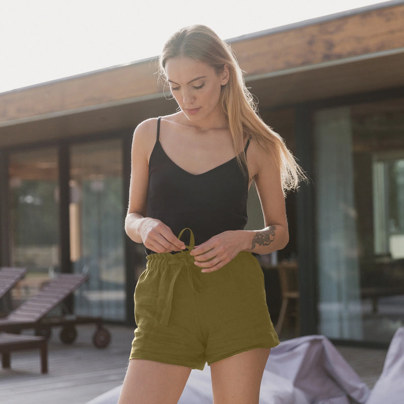 Soft Washed Linen Shorts “Luana” green olive