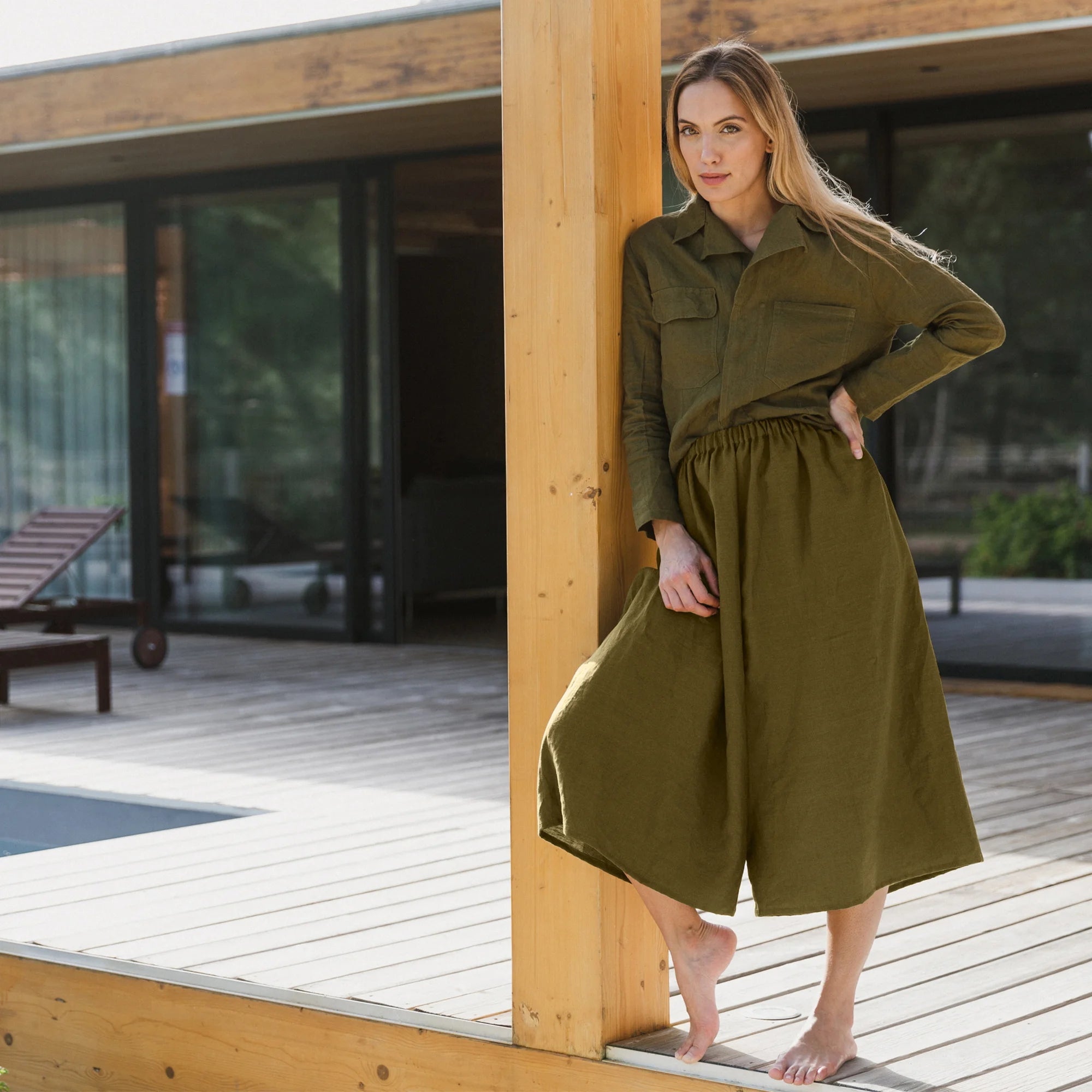 argue FRENCH LINEN LONG FLARE SKIRT
