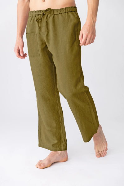 Men's linen pajama pants “Ronaldo” green olive