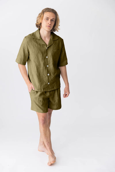  “Emanuel” short-sleeved linen pajamas green