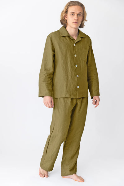 Men's Linen Pajamas Set green