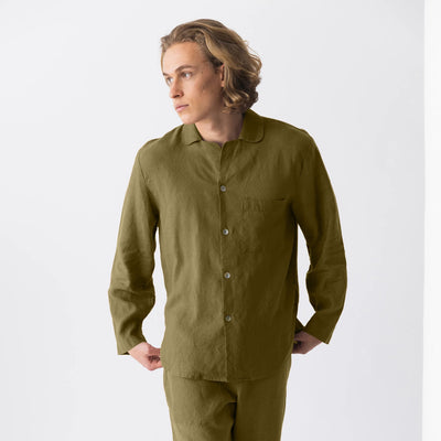 Linen pajama top “Ronaldo" green olive