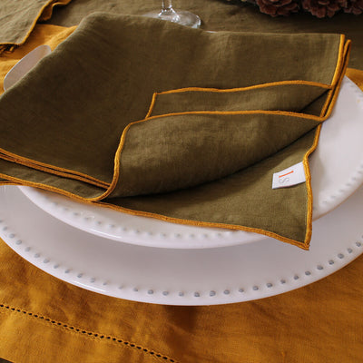 Bourdon Edge Linen Table Napkins set 