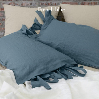 Bow Ties Linen Pillowcases #colour_french-blue